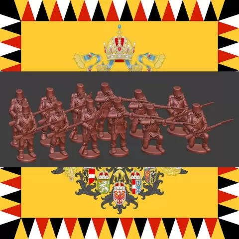 28mm Austrian German Line inf rgt 1850-60 skirmishing with Waffenrock by MC Miniatures