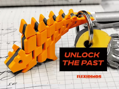 FlexiDinos keyrings print in place articulated dinosaurs (Stegosaurus, Pterodactyl and Triceratops)
