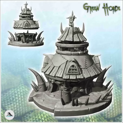 Orc round house with wooden roof and horn decorations (3) - - Hartolia Miniatures