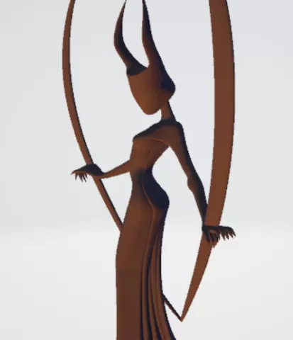 decor, statue, woman, doll, devil, she-devil, halloween decor, halloween, doll with horns, woman in dress, long dress, she-devil in dress.