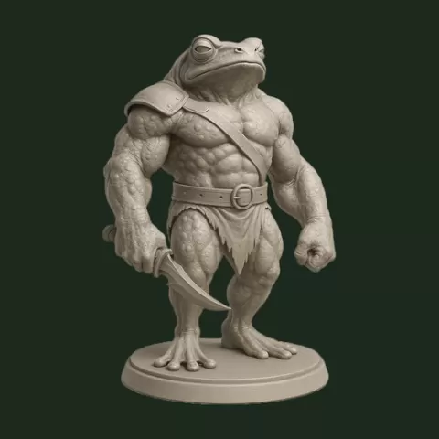 Frog Barbarian Warrior - 3D Printable Miniature