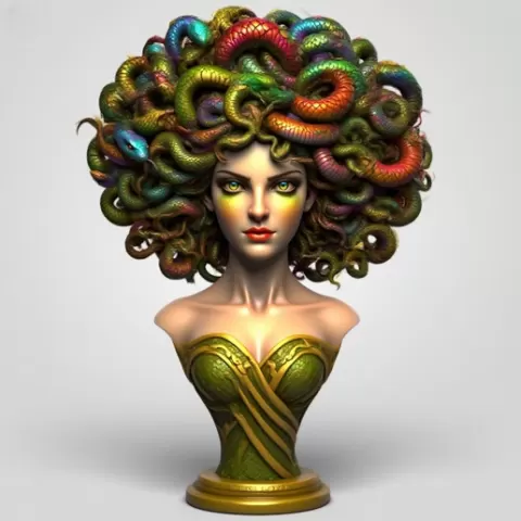 1985 Medusa Gorgon Head 3D Model, magic, dragon, serpent, mask, gnome, gorgon, venetian carnival, wild, fox, monster, cat, fair, witch, werewolf, horror, beast, snake, troll, skeleton dance
