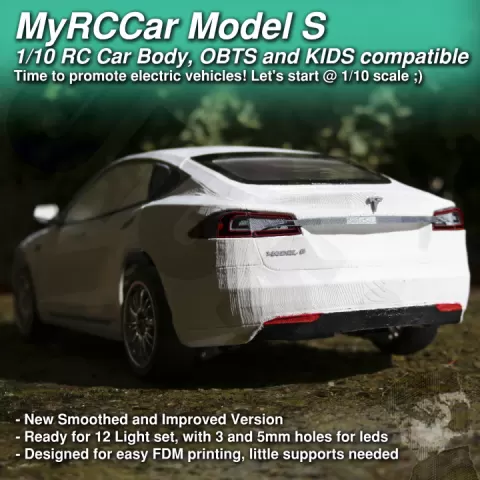 MyRCCar 1/10 Model-S RC Car Body revisited. Smoothed and detailed by Dlb Five