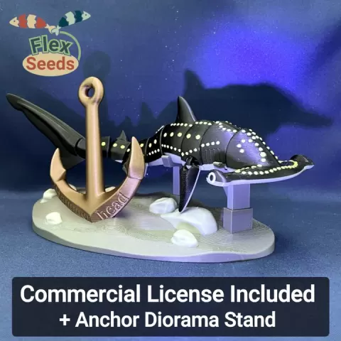 Flexi Bioluminescent Hammerhead Shark – Articulated Glow in the Dark Ocean Animal STL by 3D Flexseeds