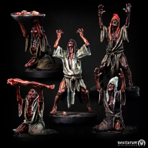 Praying Cultists x5 | Tormentor Cults | Cultist by Bestiarum Miniatures