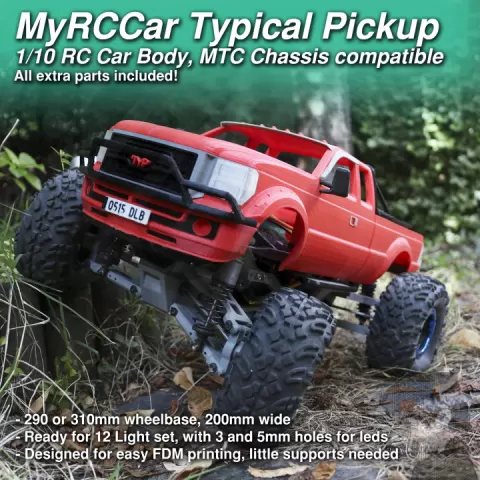 1/10 Typical Pickup Body for MyRCCar MTC Chassis with Rigid Axles or Independent Suspension System by Dlb Five