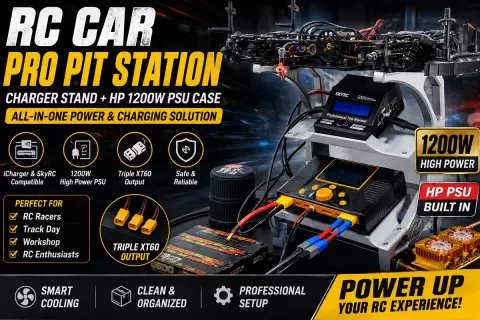RC Car Pro Pit Station – Charger Stand + HP 1200W PSU Case with Triple XT60 | iCharger & SkyRC