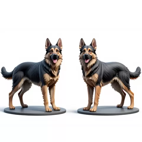 1737 Smiling German Shepherd (Female) – Full Color 3D Model on Stand, pug, dachshund, poodle, cat, lion, fox, bull terrier, pomeranian, wolf, doberman pinscher, newfoundland, art, STL, DND, ARTE