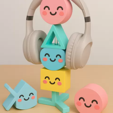 Kawaii Headphone Stand - PlayStation Inspired Geometric Figures Gamer Desk Organizer 3D STL
