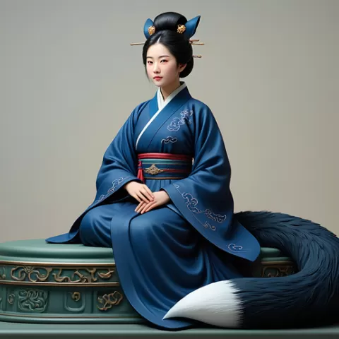 1705 COLORFUL Fox Spirit Woman in Pu Song Ling Style, magic, dragon, fantasy, wood, gnome, gorgon, warrior, wild, fox, monster, cat, dog, fair, witch, werewolf, horror, beast, gothic, troll