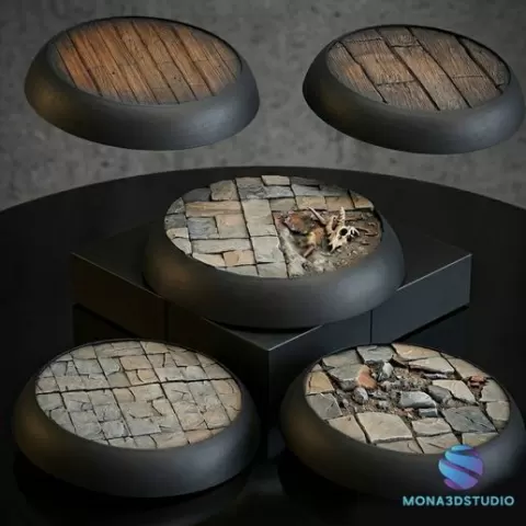 Set of 5 Fantasy Bases with Wood and Tile Floors – 25, 32, 40, 50 mm