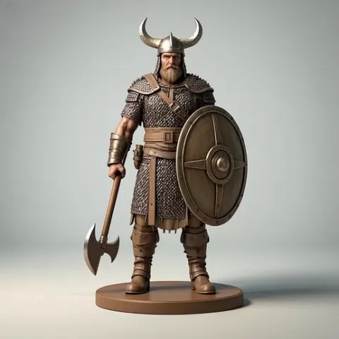 1654 Color 3D Model of a Viking Warrior in Full Armor on Pedestal, fantasy, art, sculpture, creature, magic, collectible, witch, dinosaur, wooden, knight, viking, dragon, dnd, cat, monster hunter, dog, monster, totem, totemic