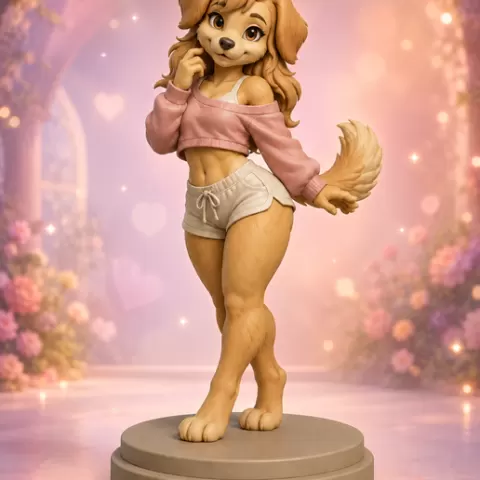 Cute Furry Dog Girl Figurine — 3D Printable Collectible Model