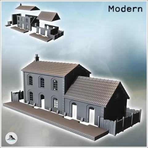Railway station with annex building and wooden fence (intact - Hartolia Miniatures