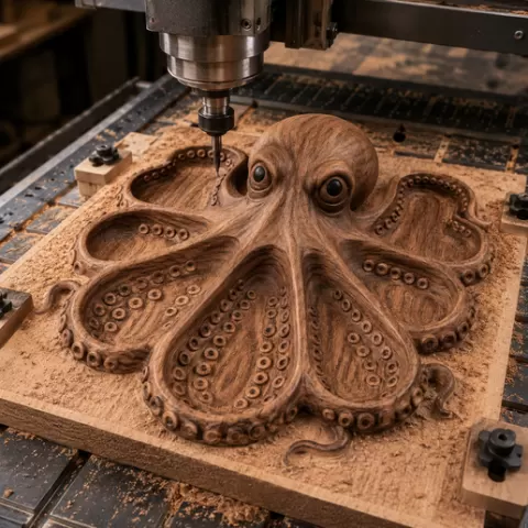 Premium Octopus Relief STL for CNC and 3D Printing | High-Detail 3D Carving File | Wooden Tray Design | Aspire VCarve Compatible | Octopus Decor
