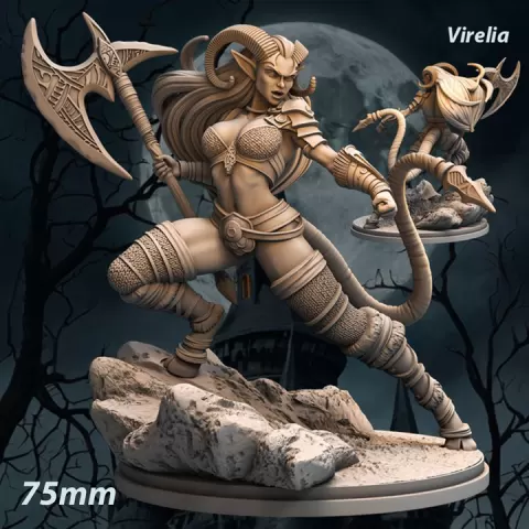 Virelia - Tiefling Demon 75mm - Demon Tiefling - 75mm Tiefling Demon - Tiefling 75mm by Print Fantasy