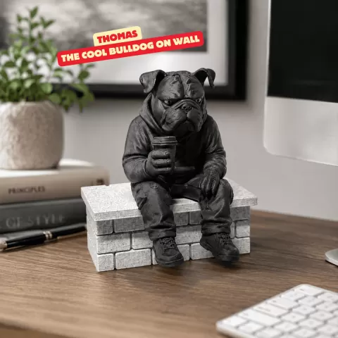 THOMAS - THE COOL BULLDOG ON WALL / TOY / COLLECTIBLE / CUTE MODERN SCULPTURE / 2 PART SCCUPTURE