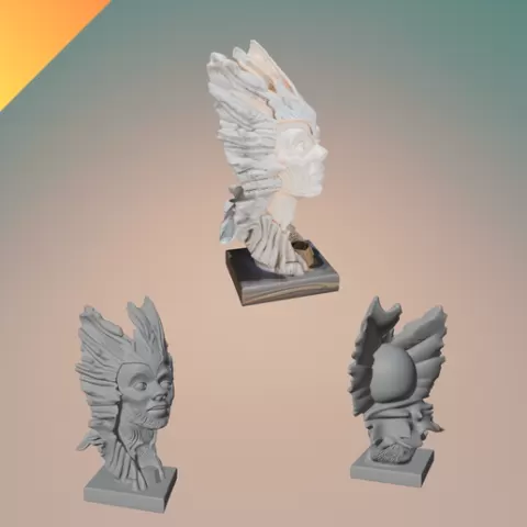 Elemental Flame-Crowned Bust – STL, OBJ, and GLB 3D Print Model