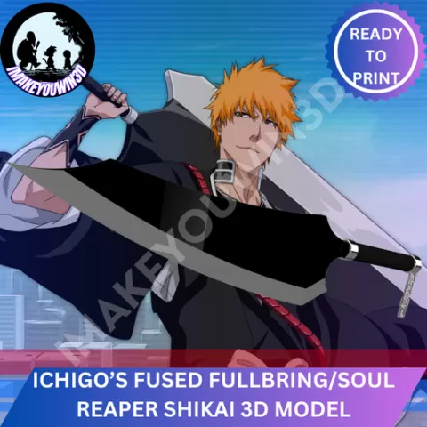 Bleach - Ichigo's Fused Fullbring/Soul Reaper Shikai 3D Model for Cosplay