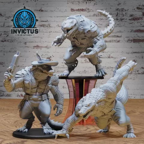 Alligator Mutant Set / Space Crocodile Warrior / Star Battle Pirate / Galactic Croc Tribe Fighter / Cosmic Animal Raider / Cyberpunk Reptile Army / Steampunk Predator Creature / Alien Swamp Beast / Sci-Fi Encounter by Epic-Miniatures