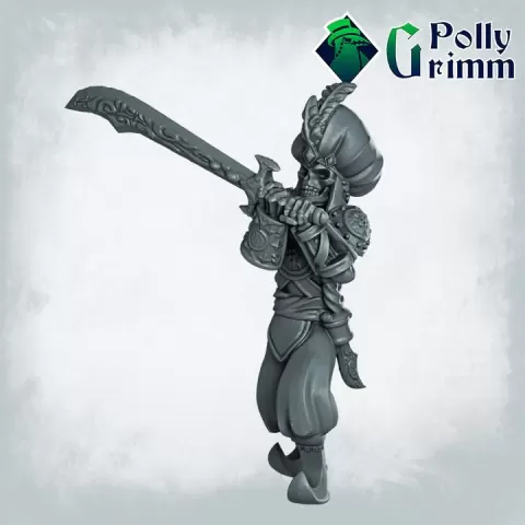 Fantasy and historic miniatures for tabletop games. Arabian Nightmare. Skeleton army. Soldier with two-handed scimitar by PollyGrimm