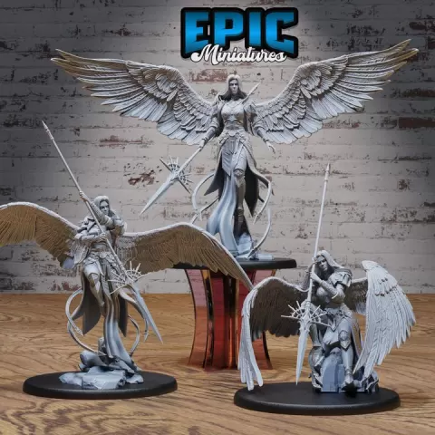 Planetar Female Angel Set / Angelic Solar Soldier / Holy Warrior / Heavenly High Guardian / Magical Power Fighter / Winged Cloud Celestial / Divine Proxy by Epic-Miniatures