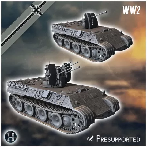 Panzer V Panther Ausf. D Flakpanther (20mm Flak 38 + 37mm Flak 43 versions) - Germany Eastern Western Front Normandy Italy Berlin Bulge WWII by Hartolia Miniatures