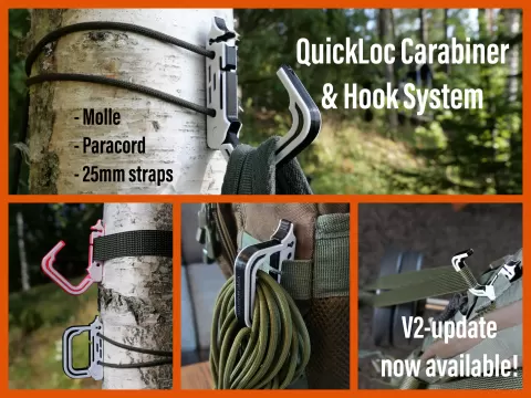 QuickLoc Carabiner and Hook System (print-in-place + molle compatible) V2