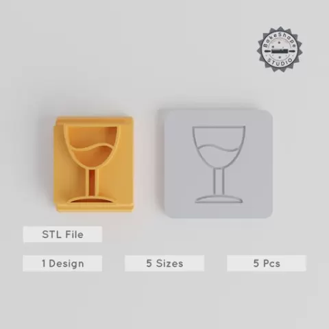 Wine Stamp Tile Set, 5 Motif Sizes 20-40mm, Perfect for Clay, Cookies & Fondant