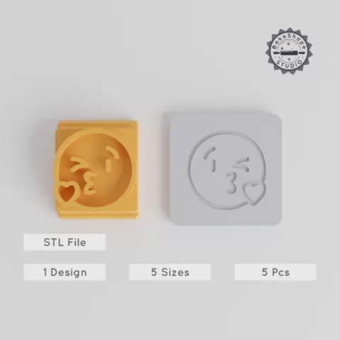 Blow a Kiss Stamp Tile, Emoji Design, 5 Motif Sizes, Perfect for Clay & Cookies