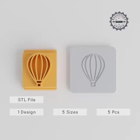 Hot Air Balloon Stamp Tile Set, 5 Motif Sizes, Perfect for Clay, Cookies & Fondant