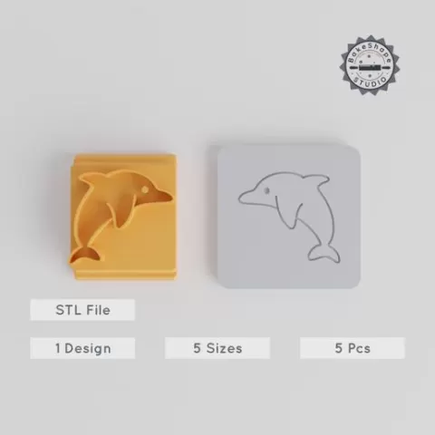 Dolphin Stamp Tile Set, 5 Sizes for Clay, Cookie & Fondant, Ocean Animal Sea Mammal Designs