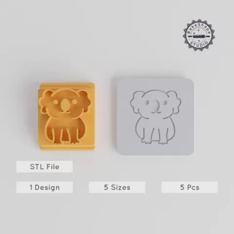 Koala Stamp Tile Set, Cute Animal Motif for Clay, Cookies & Fondant, 5 Sizes 20-40mm