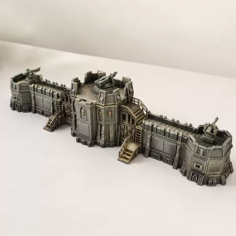 Sci-Fi Industrial Fortress Wall - Modular Fortified Defense Line w/ Tactical Cannons Tabletop Terrain by Ronald