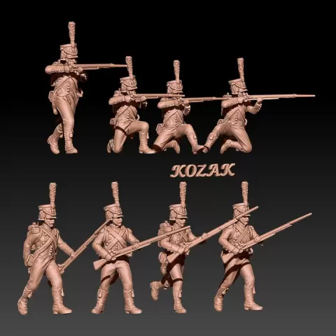 Napoleonic french voltigeurs in late shako set 1 by Kozak miniatures