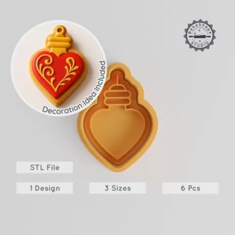 Heart Decoration Shape Cutter & Stamp Set, Perfect for Cookies & Fondant, Romantic Gift, S/M/L Sizes, 6 Pcs Collection