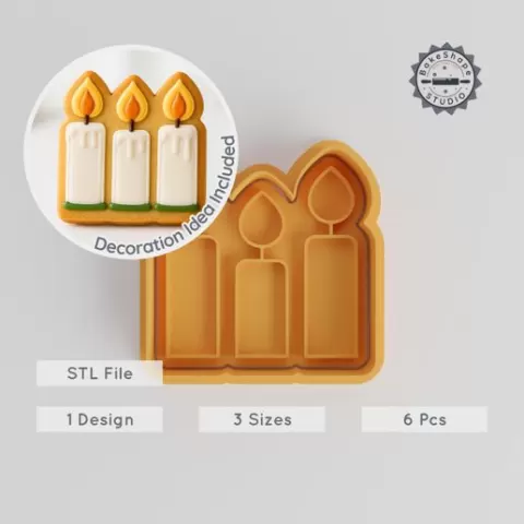 Candle Shape Cutter & Stamp Set, Celebration & Festive Designs, Perfect for Cookies & Fondant, 6-Piece, S/M/L Sizes