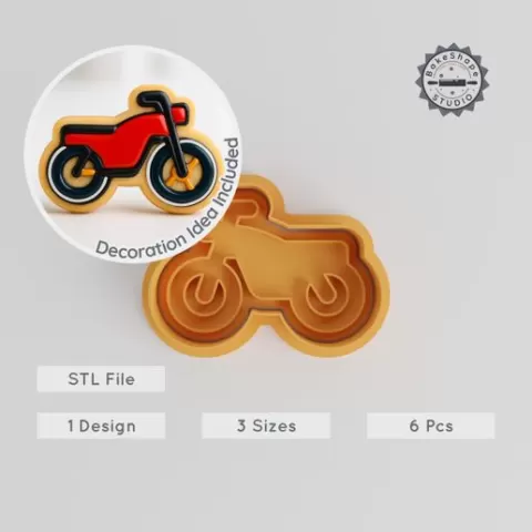Motorcycle Cookie Cutter & Fondant Stamp Set, Motorbike & Bike Designs, Side View, 3 Sizes S/M/L