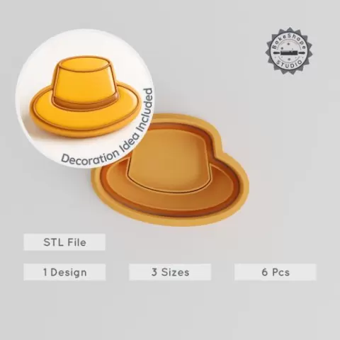 Hat Shape Cutter & Stamp Set, 6-Piece Collection, Cookies & Fondant, Cowboy, Summer, Sun, Fedora, S/M/L Sizes