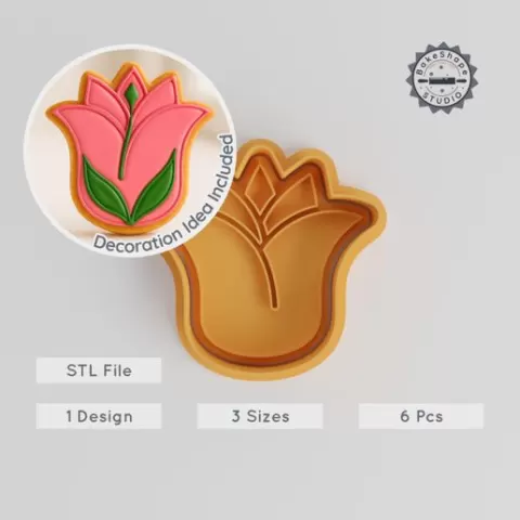 Tulip Shape Cutter & Stamp Set, Perfect for Cookies & Fondant, Floral Flower Tool, Includes 3 Sizes, S/M/L, 6 Pieces