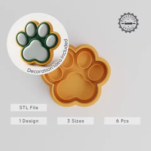 Paw Shape Cookie Cutter & Stamp Set, Animal Footprint Print Trail, Wild Trail, 3 Sizes S/M/L