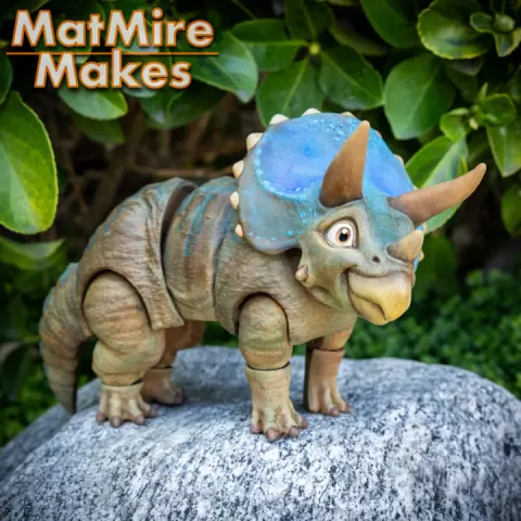 Triceratops, Articulated fidget Dinosaur, Print-In-Place, Cute Animal by MatMire Makes