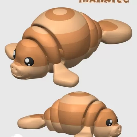 Croissant Manatee Articulated Fidget Figure, 3mf included, sea cow, cute flexi