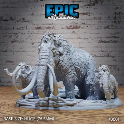 Mammoth Family / Arctic Elephant / Tusked Ice Beast / Snow Creature / Frozen Mount Animal / Norse Encounter by Epic-Miniatures
