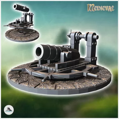Medieval powder cannon on stone platform (2) - Medieval Gothic Feudal Old Archaic Saga 28mm 15mm RPG by Hartolia Miniatures