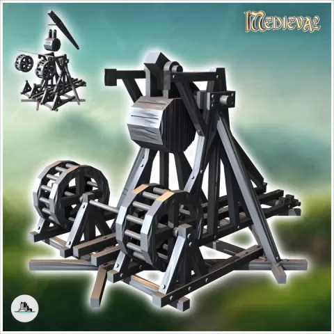 Medieval trebuchet with wooden counterweight (1) - Medieval Gothic Feudal Old Archaic Saga 28mm 15mm RPG by Hartolia Miniatures