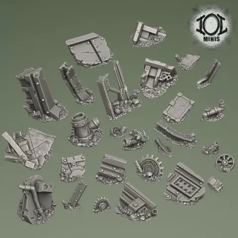 Wasteland base toppers set 5 - Supportfree Presupported base detailing kit. by Imitation of Life Miniatures
