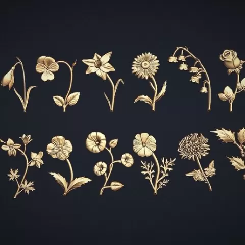Birth Month Flowers Set Bas Relief 3D Model
