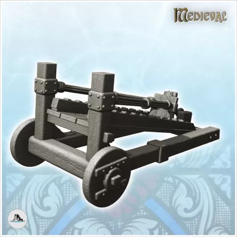 Giant wooden slingshot on wheels (6) - Medieval Gothic Feudal Old Archaic Saga 28mm 15mm by Hartolia Miniatures