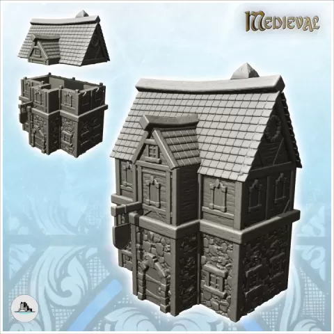 Medieval store with stone base and storey (8) - Medieval Gothic Feudal Old Archaic Saga 28mm 15mm by Hartolia Miniatures